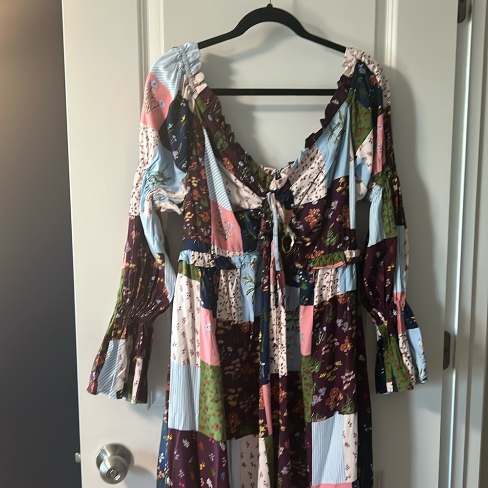 Eloquii elements patchwork long sleeve maxi